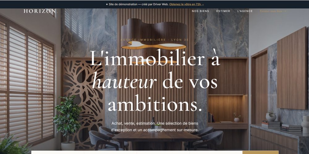 Aperçu du site de l'Agence Horizon, agence immobilière à Lyon 3e · démonstration Driver Web
