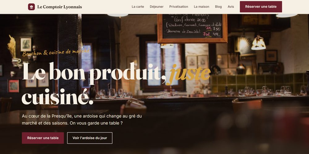 Aperçu du site du Comptoir Lyonnais, restaurant à Lyon 2e · démonstration Driver Web