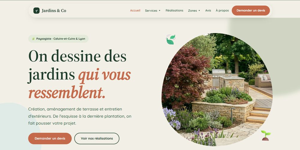 Aperçu du site de Jardins & Co, paysagiste à Caluire · démonstration Driver Web